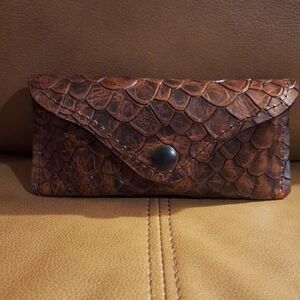 Brown Textured Leather Clutch